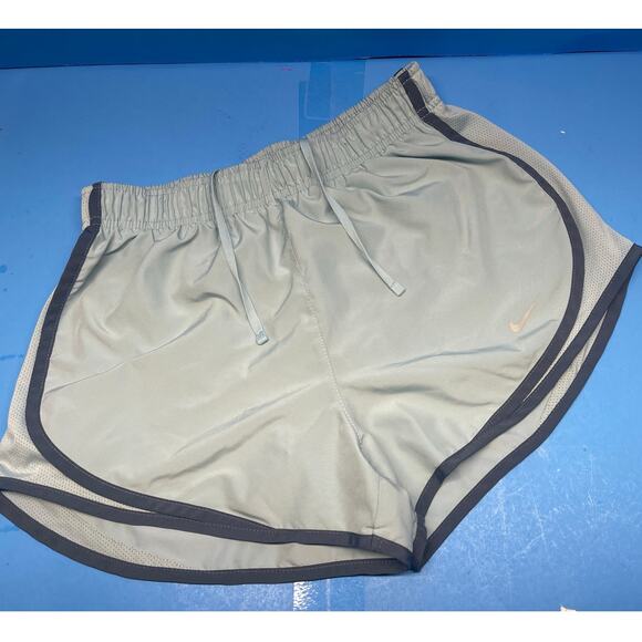 Light Blue NIKE DRI-FIT Sm Women Brief Lined Stretch  Athletic Running Shorts - Picture 1 of 6